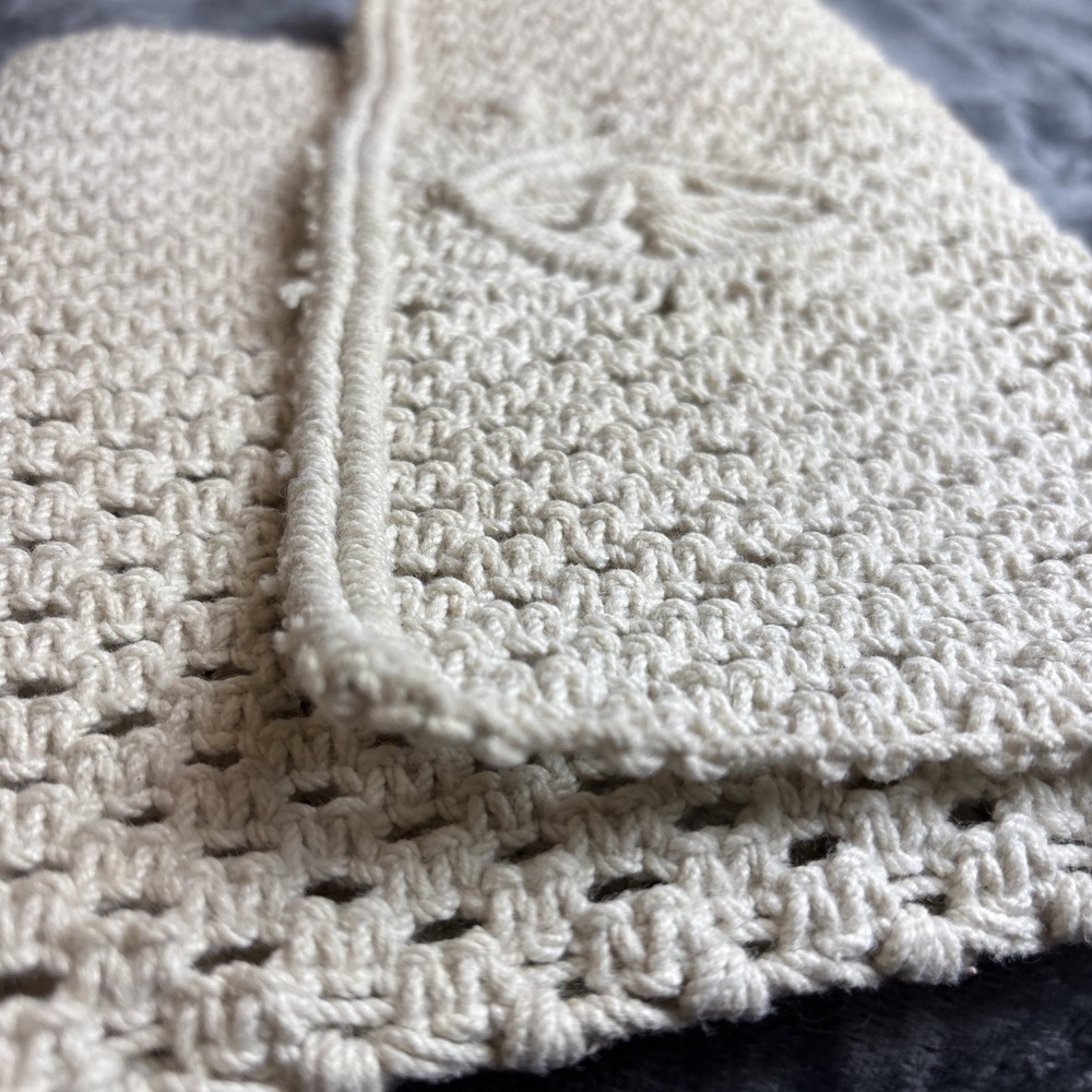 Vintage Macrame Clutch Mister Ernest Cream Cotton Boho 70s Handbag Wallet - Picture 13 of 16